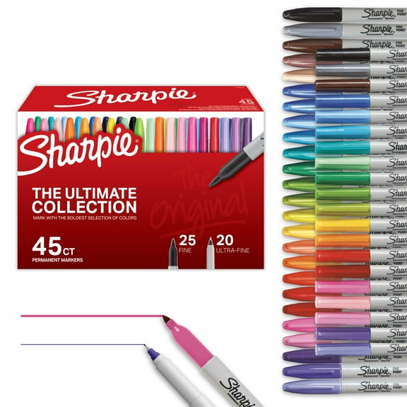 Sharpie Permanent Markers Ultimate Collection, Fine and Ultra Fine Points, Assorted Colors, 45 Count