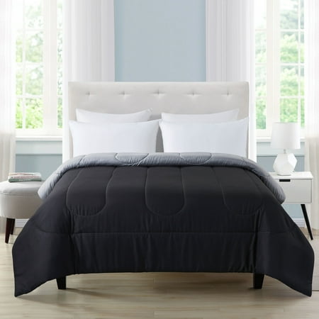 Mainstays Reversible Microfiber Comforter, Black, Queen