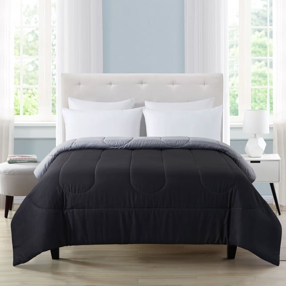 Mainstays Reversible Microfiber Comforter, Black, Full/Queen, Adult, Unisex