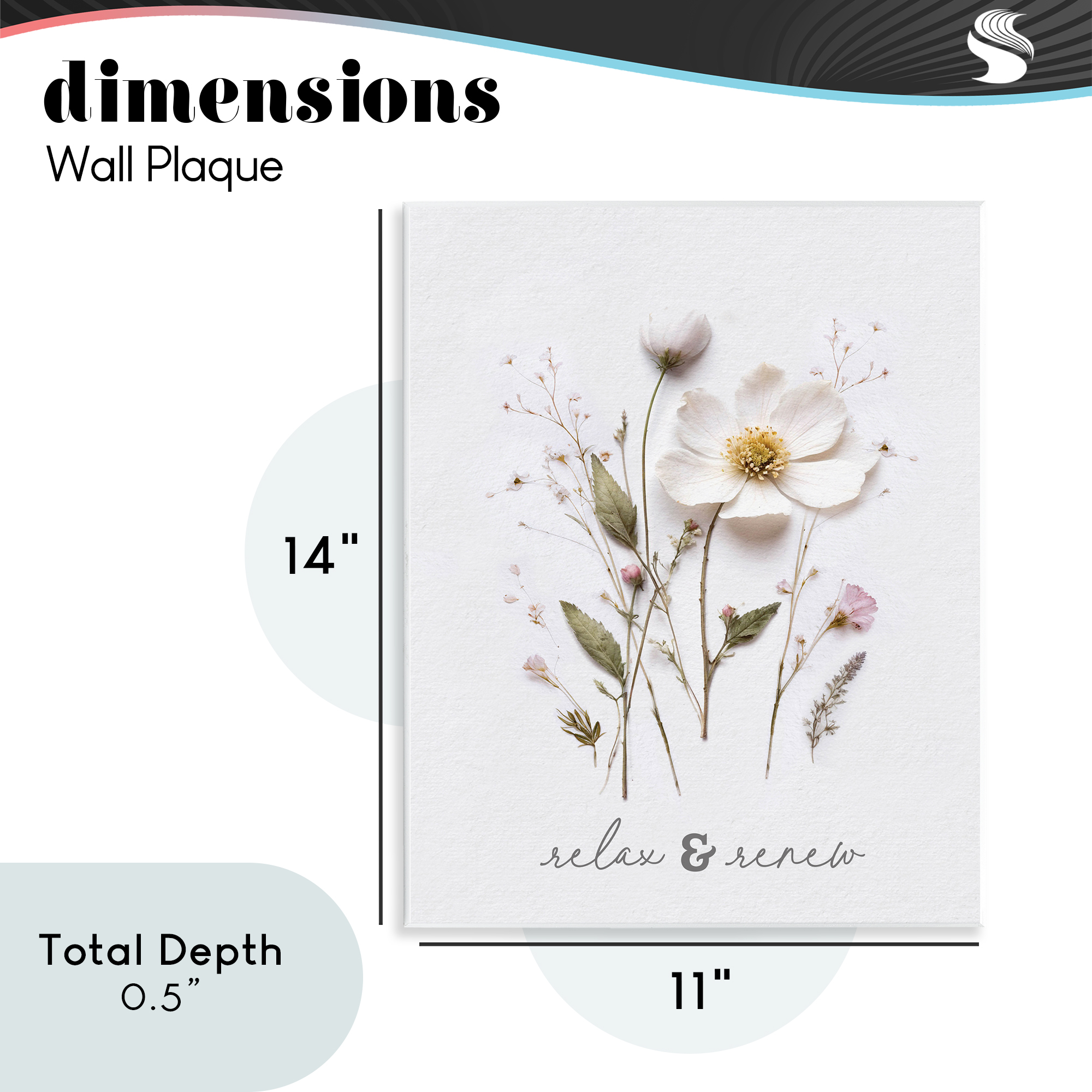 Pressed Flower Relax & Renew Wall Plaque Art, design by Lettered and Lined