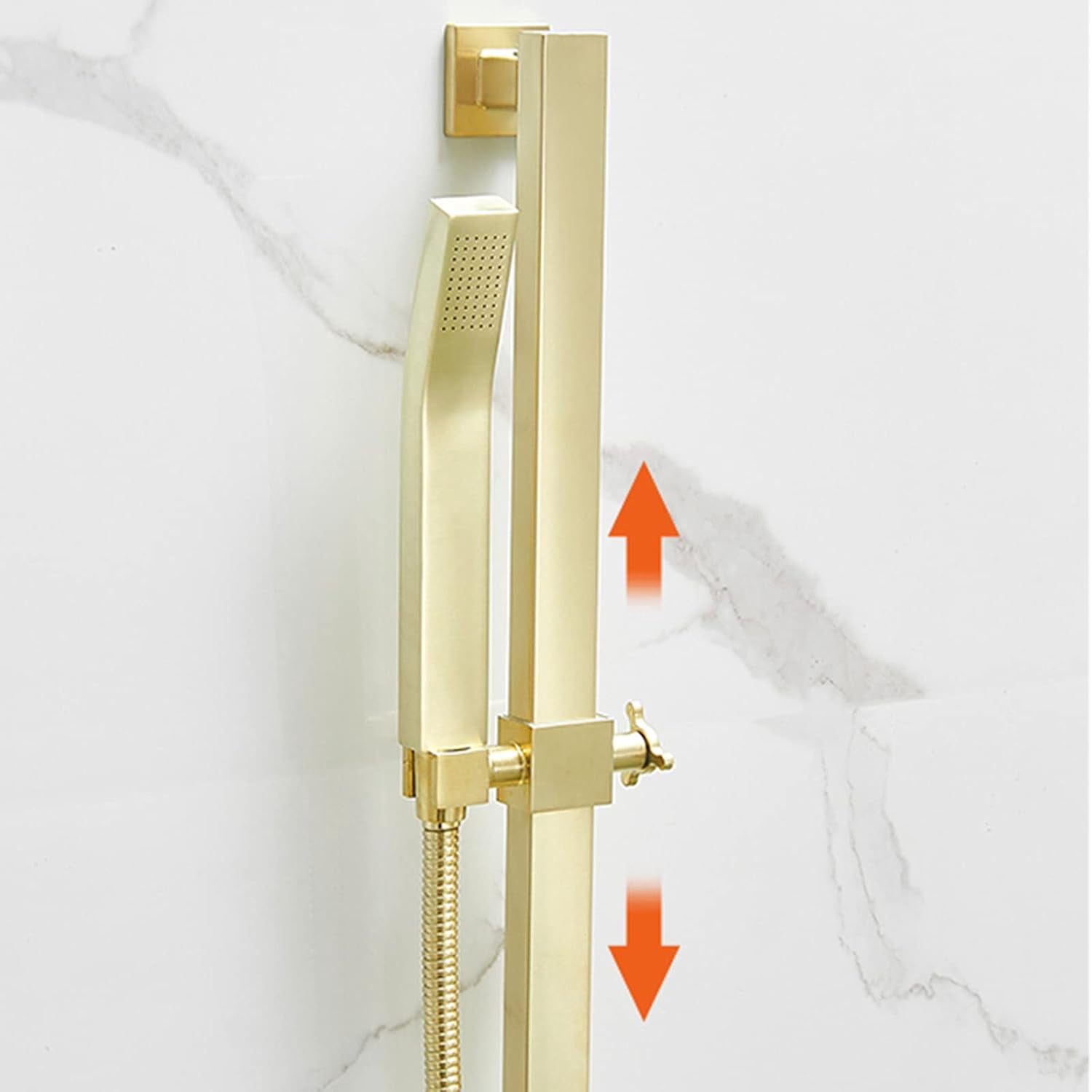 Brushed Gold Bathtub Faucet with Brass Handheld Shower Head, Wall Mounted Single Handle Tub Faucet with Liftable Shower Rod