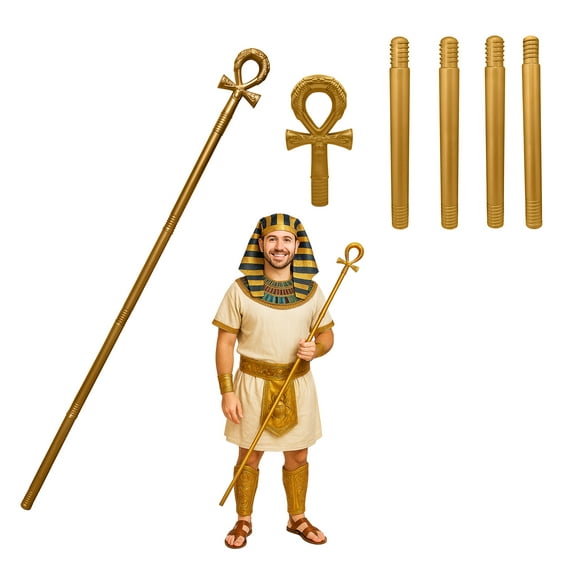 Nicky Bigs Novelties Gold Ankh Staff - Pharaoh Anubis King Tut Scepter - Egyptian Cane Cosplay Halloween Costume Prop, Gold, One Size
