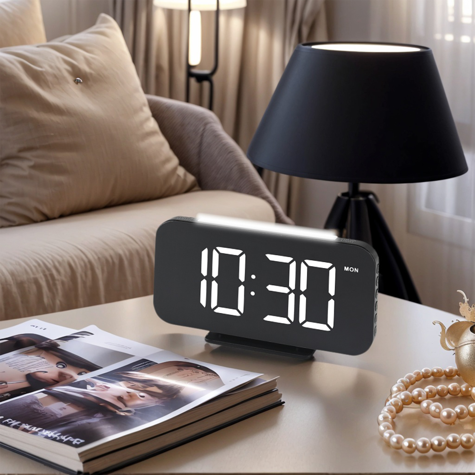 Unique Bargains Loud Alarm Clock Black Housing With White Light 6.3"L x 1.0"W x 3.4"H