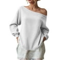 thumbnail image 2 of idosla Womens Long Sleeve Off Shoulder Sweatshirt Soft Pullover Tops Slouchy Sweatshirts Casual Solid Shirts (Grey, XL), 2 of 5