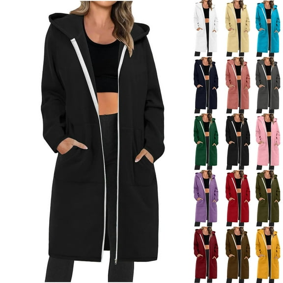 BiZtdJrK Zip Up Hoodies for Women Long Sleeve Oversized Sweatshirts Lightweight Casual Long Jackets with Pockets 2025 Fall Clothes Lightning Sales of Today Black L