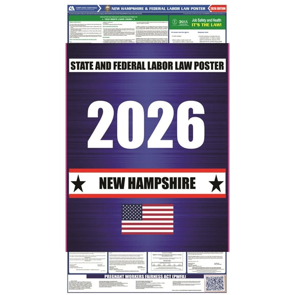 New Hampshire (NH) 2026 State Labor Law Poster - State, Federal and OSHA Compliant Laminated Poster - Perfect for the Workplace Posting - Clear and Easy-to-Read Format - 20 Inch by 36 Inch - English
