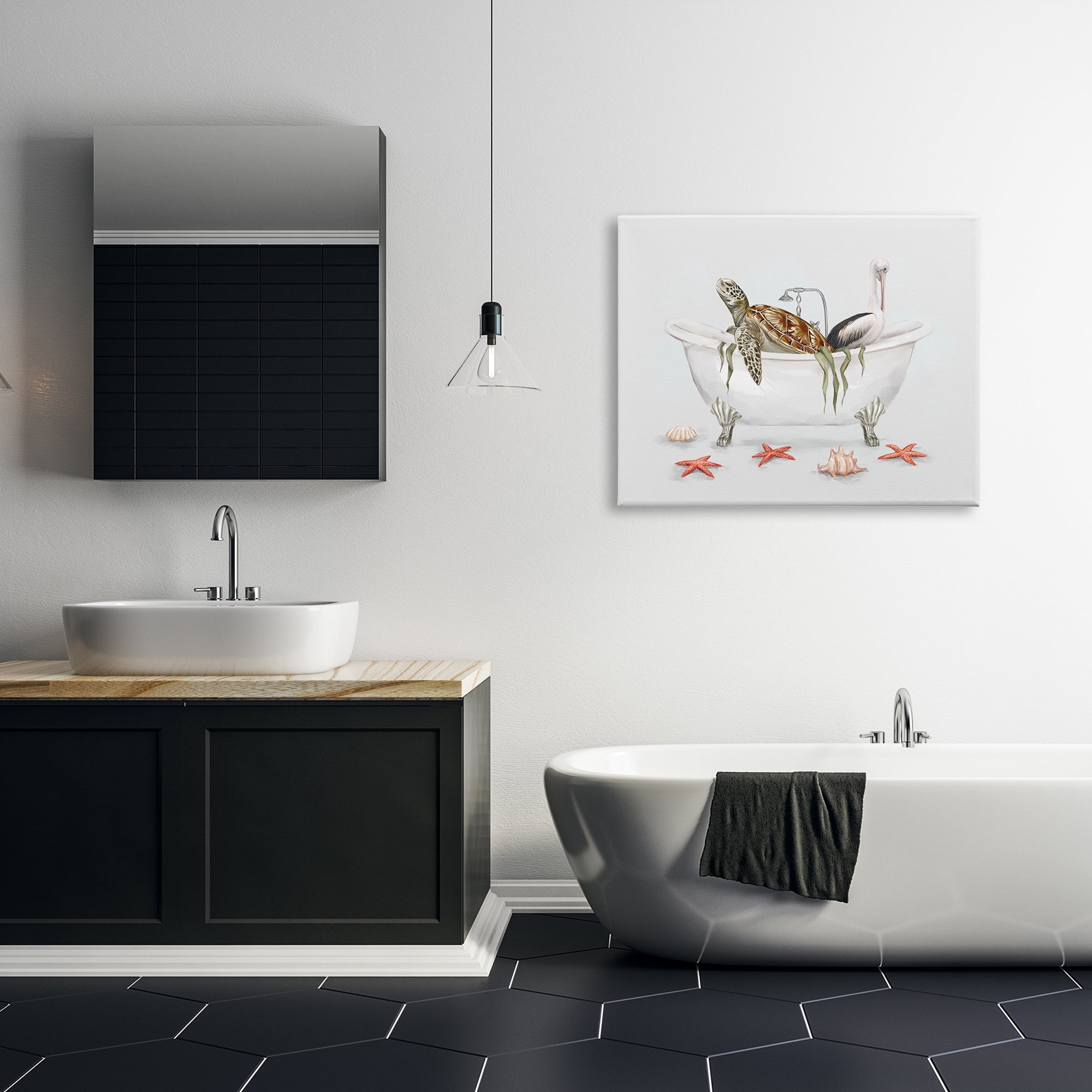 Stupell Industries Turtle & Pelican in Tub Animals & Insects Painting Gallery Wrapped Canvas Print Wall Art, 40 x 30