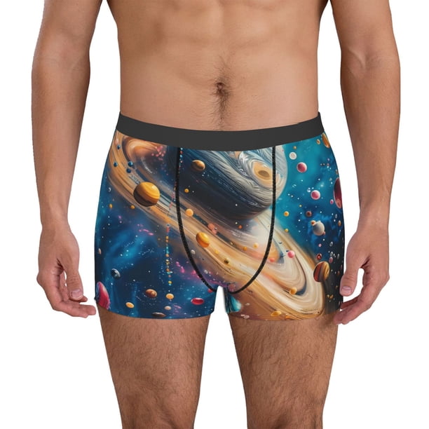 Balery Colorful Planet Universe Calzoncillos bóxer para hombre, ropa interior de algodón suave y transpirable con cinturilla de nailon-X-Large