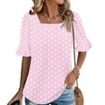 thumbnail image 6 of Olyvenn Womens Summer Tops Trendy 3/4 Sleeve Shirts Casual Crew Neck Ruffle Sleeve T Shirts Boho Beach Vacation Blouses Pink M, 6 of 6