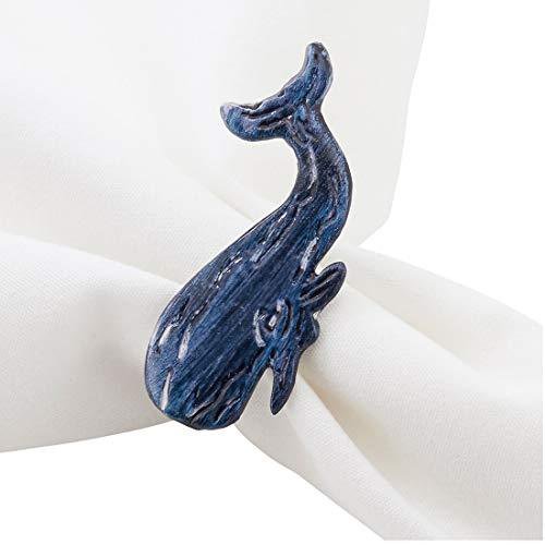 Fennco Styles Navy Blue Coastal Whale Brass Decorative Napkin Rings, Set of 4