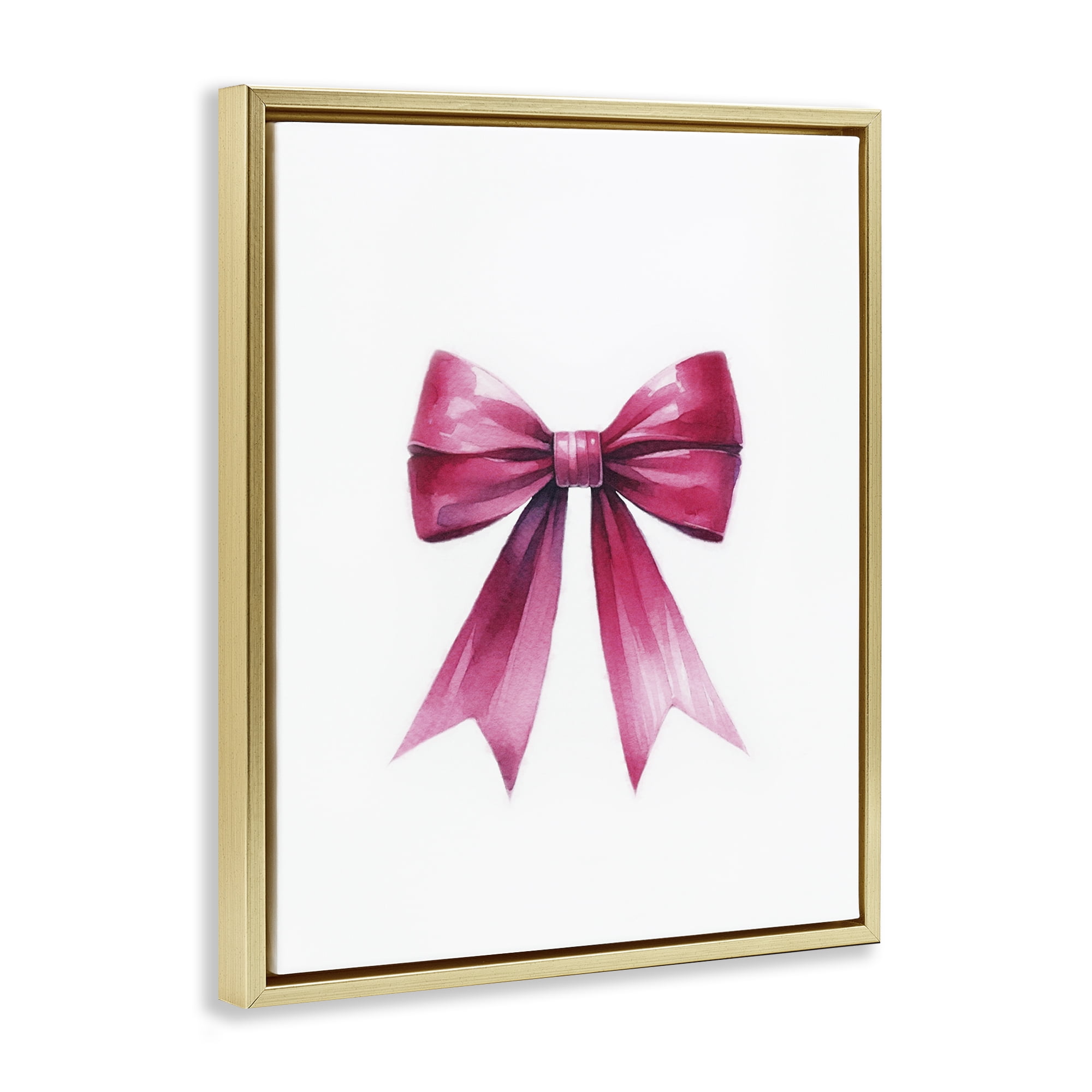 Stupell Industries Dark Magenta Ribbon Fashion Painting Gold Floater Framed Canvas Art Print Wall Art, 25 x 31