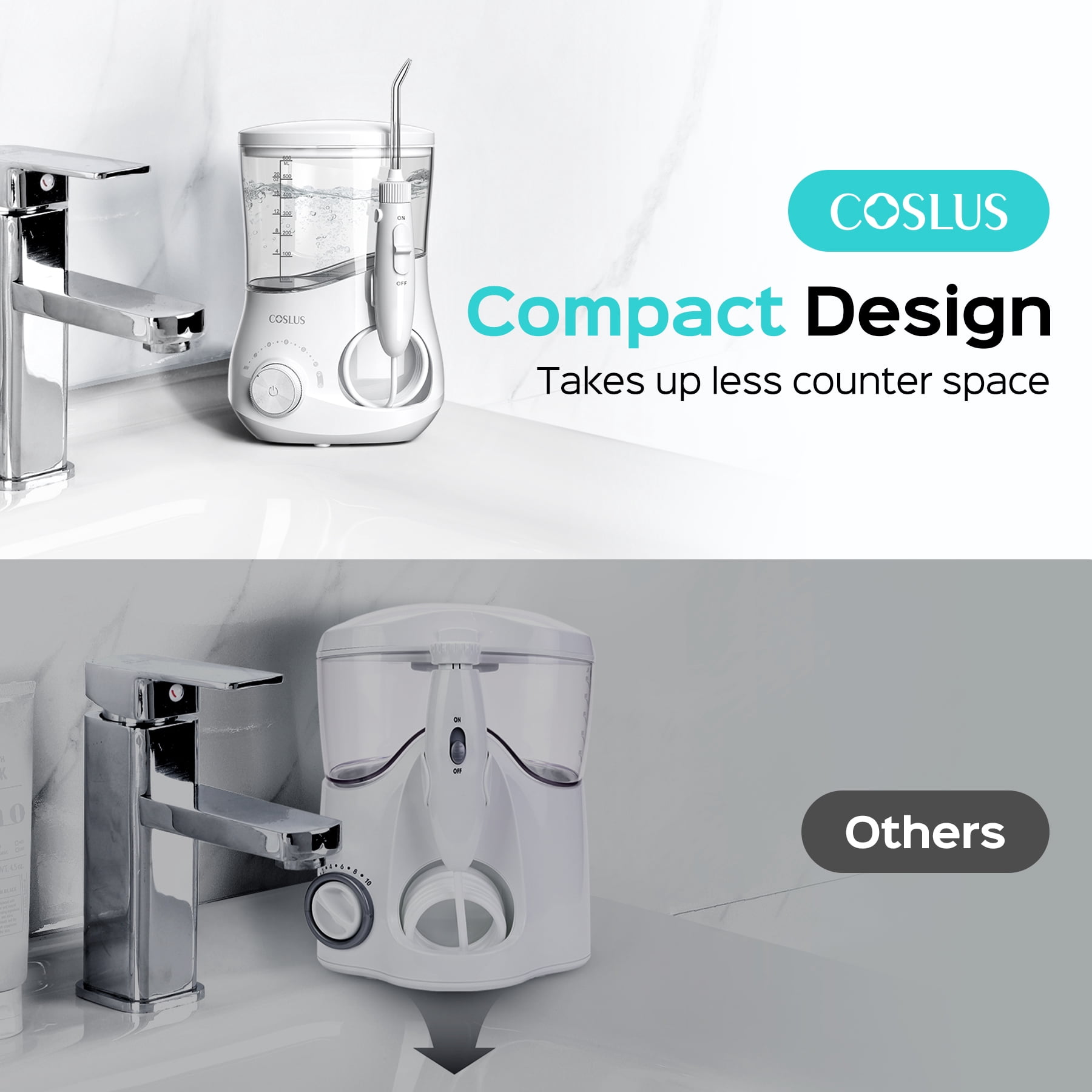 COSLUS Water Flosser for Teeth,Water Dental Flosser Pick for Teeth Cleaning and Flossing,600ML,12 Pressure Settings,for Family