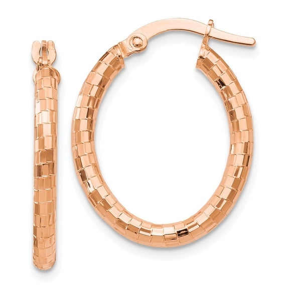 14k Rose Gold Textured Oval Hoop Earrings - Measures 23x19.25mm Wide 2.25mm Thick