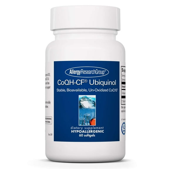 Allergy Research Group CoQH-CF Ubiquinol 100mg Supplement - Un-Oxidized CoQ10, Supports Cardiovascular Health, Immune System Support, Stable, Bioavailable, Softgels - 60 Count