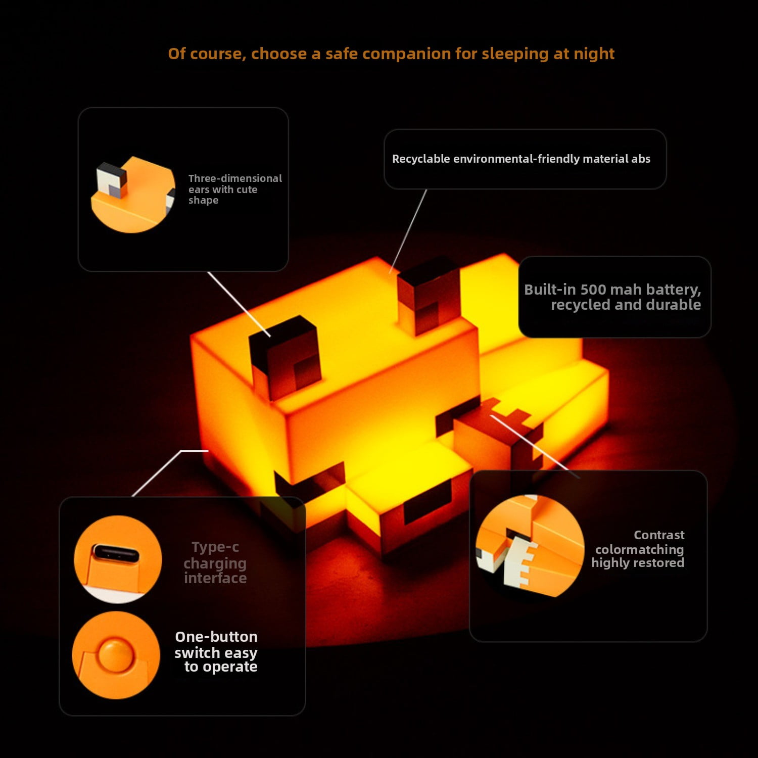 D.FAMILY Cute Fox Night Light, Soft Orange Glow, Desk Lamp for Gaming Room or Kids and Tween Bedroom