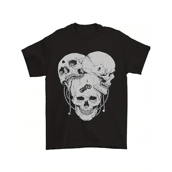 T-shirt Graphique pour Homme en Coton 100 % Biker Moto Noir et Blanc avec Motif Imprimé Cœur, Manches Courtes