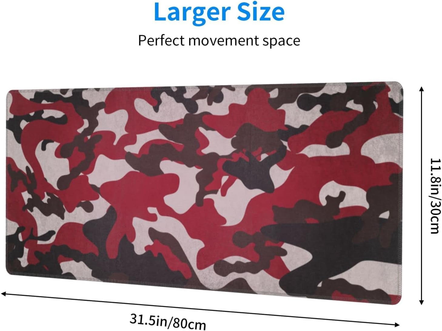 Large Gaming Mouse Pad, XL Mousepad Design with Camouflage, Extended Keyboard Mats for Desk, Waterproof Big Long Computer Deskpad Loptop Pads for Women Office, (Red Black, 31.5 * 11.8 in)