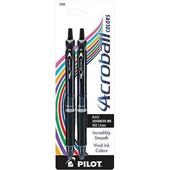 Pilot Acroball Colors Retractable Advanced Ink Medium Ball Point Pens, Black 2 ea
