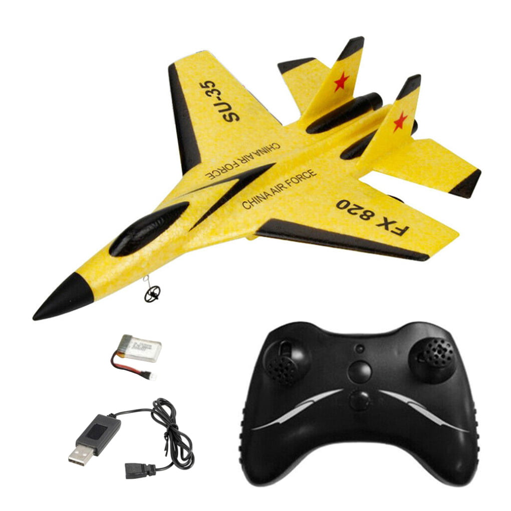 Deesen Rc Plane Toy Epp Craft Foam Electric Outdoor Rtf Radio Remote Control Su-35 Tail Pusher Quadcopter Glider Airplane Model for Boy,Yellow