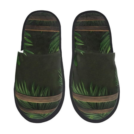 Balery Framed Greenery Wall Art Slient Indoor Furry Fleece Comfort House Shoes Soft Non-Slip Home Shoes Cotton slippers House Slippers-- Large