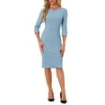 thumbnail image 2 of INSPIRE CHIC Style Women's Vintage Dress 3/4 Sleeve Wear-to-Work Sheath Dresses XL Sky Blue, 2 of 6