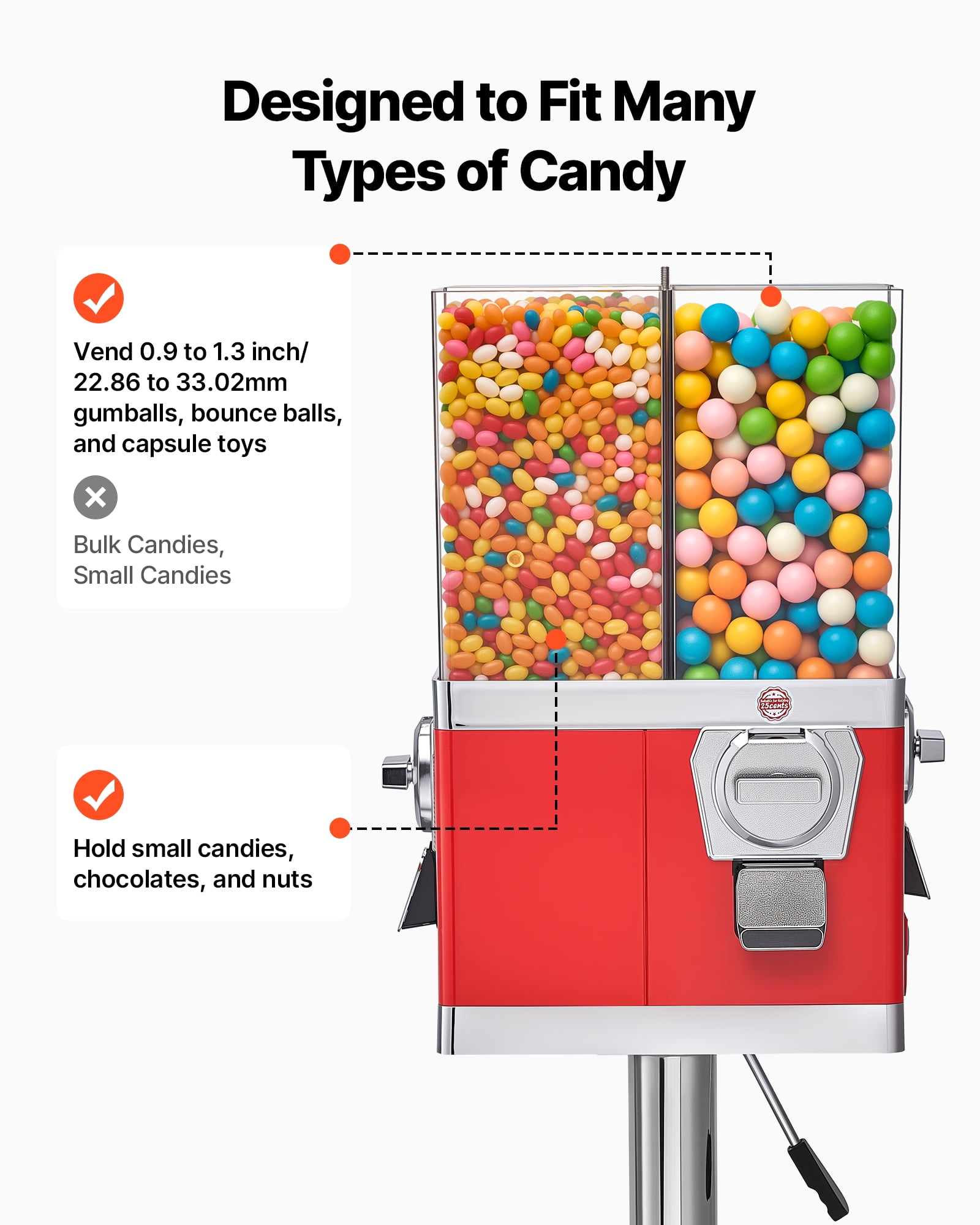 VEVOR Candy Vending Machine, Four Compartment Candy Vending Machine with Stand, Gumball & Candies Vendings Machines with Adjustable Height, Vintage Candies Dispenser for Shop,Arcade, Family Gathering