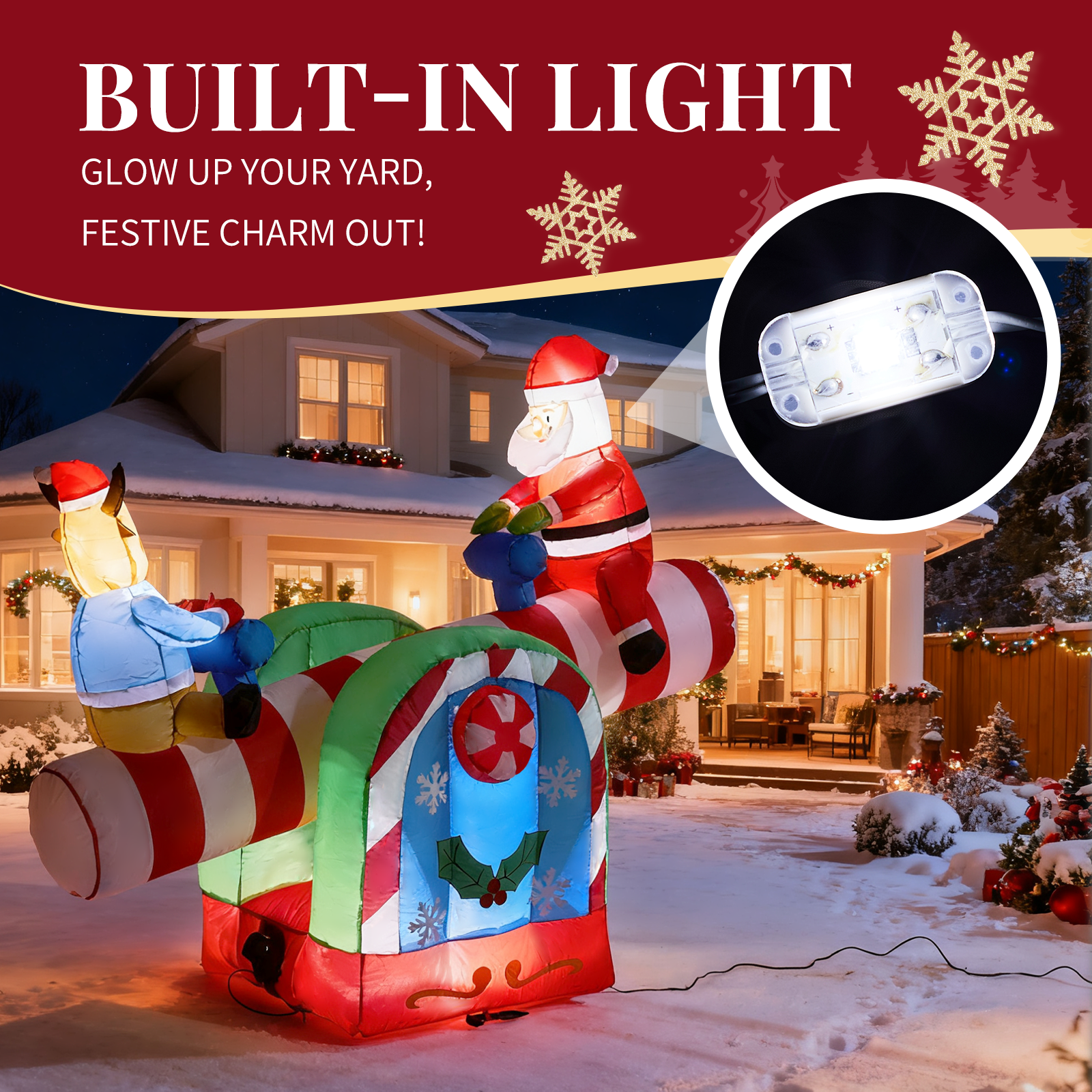 Astoutdoor Lighted Christmas Inflatable Decoration, Motorized Seesaw with Santa and Reindeer, 55.1 x 28.3 x 47.2 in, Built-in LED Lights, Blow Up Yard Decor