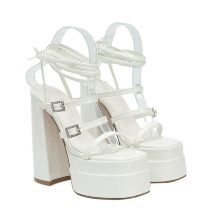 

Women Criss Cross Strappy Sandals Chunky Platform Heeled for Women Roman Sandals 5.91 Inches Sexy Dressy Sandals