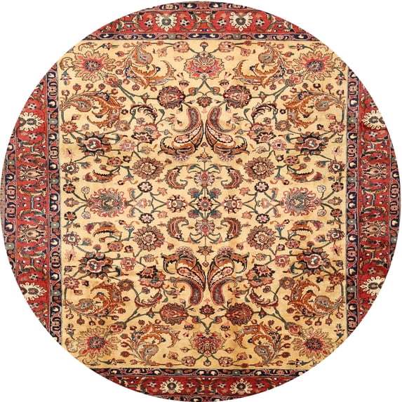Ahgly Company Indoor Round Traditional Fire Brick Red Persian Area Rugs, 4' Round