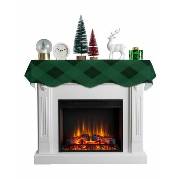 Christmas Mantel Scarf Fireplace Decorations for Living Room, Retro Farmhouse Green Black Buffalo Plaid Fireplace Mantel Scarf Cover Runner for Halloween/Thanksgiving/Christmas Decor 60"x17"