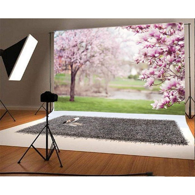 BSDHOME Polyester 7x5ft Photography Backdrop Spring Landscape Pink Flowers Tree Photo Background Backdrops for Photography Photo Shoots Party Adults Kids Wedding Personal Portrait Photo Studio Props
