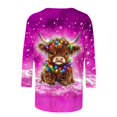 thumbnail image 4 of Byworldtasic Women's Oversize Long Sleeve Tops Women's 3/4 Length Sleeve Pullover Tops Round Neck Lightweight Breathable T-shirts Highland Cattle Print Blouses Hot Pink, 4 of 6