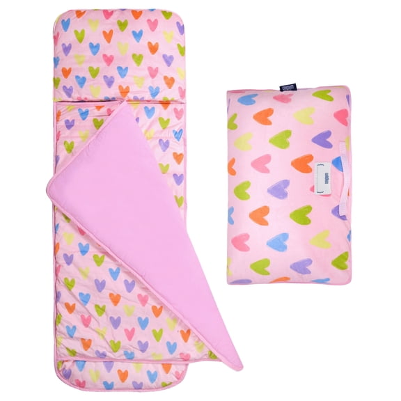 Wildkin Velour Nap Mat for Toddler Boys and Girls, Daycare and Preschool, Roll-up Design (Pink Hearts)