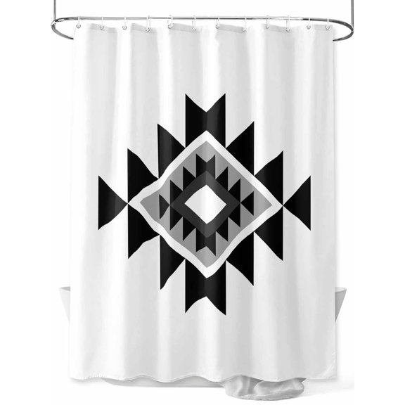 Boanket Polyester Fabric Black Gray Boho Shower Curtain, Modern Abstract Geometric Lattice Waterproof Bathtub Curtain Bathroom Decor Set with Hooks 72 x 84 Inches,