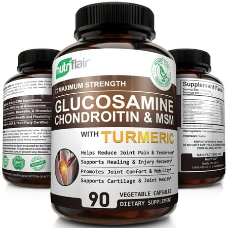 - NutriFlair Glucosamine Chondroitin With MSM and Turmeric - Complete Joint Health Support Supplement, 1500mg Glucosamine per Serving, 90 Capsules