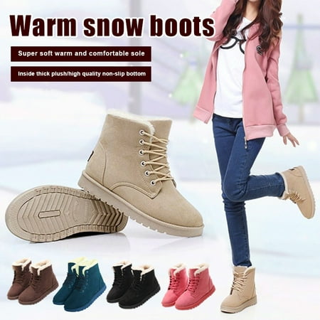 

Winter Snow Boots for Women Comfortable Outdoor Anti-Slip Ankle Boots Suede Warm Plush Lined Booties Lace Up Flat Platform Shoes