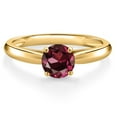 thumbnail image 3 of Gem Stone King 10K Yellow Gold Red Rhodolite Garnet Solitaire Engagement Ring for Women | 0.60 Cttw | Round 5MM | Gemstone January Birthstone | Size 6, 3 of 6