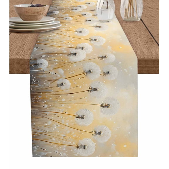 Dandelion Flowers Table Runner 60 Inches, Country Spring Botanical Floral Bed Runner Dresser Scarves Tabletop for Indoor Outdoor Parties/Ceremony/Banquet, 13" x 60"