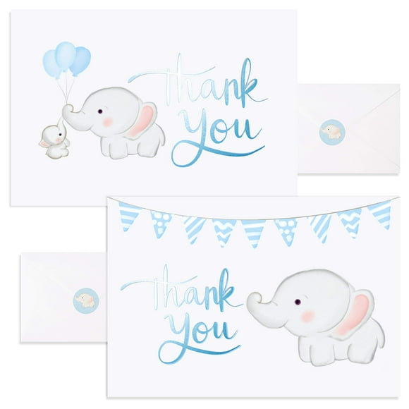 Baby Shower Thank You cards 50 Elephant Blue Thank You cards Baby Shower with Envelopes for Baby Thank You Notes - Blank Inside Baby Shower card Pack with Sealing Stickers