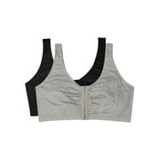 Fruit of The Loom Women's Comfort Front Close Cotton Sports Bra, 2 Pack