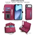 thumbnail image 6 of for iPhone Air Adjustable Shoulder Strap & Wrist Strap Detachable Magnetic Wallet Case, Zipper Pocket & RFID Blocking Card Slots, PU Leather Full Body Protection Rugged Phone Case, Red, 6 of 8