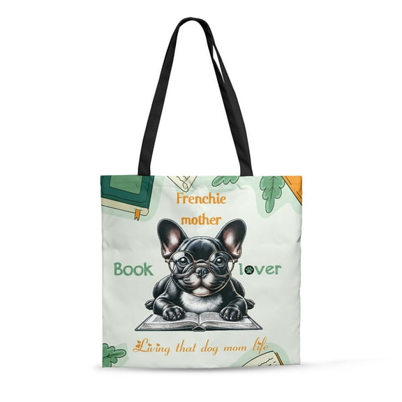 French Bulldog Frenchie Mother Book Lover Happy Mother's Day All Over Print 3D Canvas Tote Bag Dog Lover Gifts Reusable Handbag - 03004