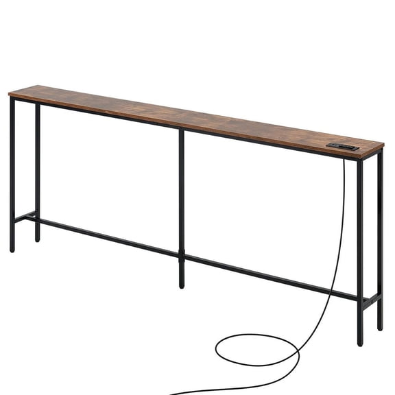 Narrow Console Table, 70.9" Behind Couch Table with Power Outlets, 1-Tier Long Entryway Table, Narrow Sofa Table with Metal Frame and Charge Station, for Entryway, Hallway, Living Room