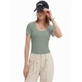 thumbnail image 3 of 3-pack Sage green Women's Summer Scoop Neck Short Sleeve T-Shirts Ribbed Knit Slim Fitted Casual Basic Top, 3 of 6
