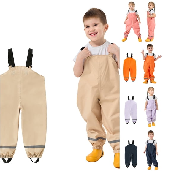 Sonxahe Toddler Boy's Waterproof Casual Pants Solid Bib Rain Overalls Outdoor Bottoms,Khaki