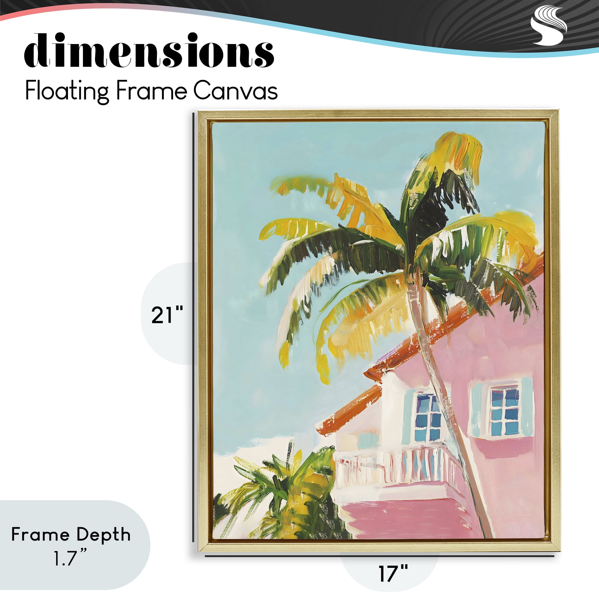 Stupell Industries Pink House Palm Tree Gold Framed Floater Canvas Wall Art, design by The Prints Vibe