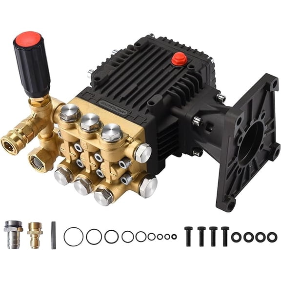 Industrial Grade 4400PSI 4.8GPM Pressure Washer Pump, 15L/min 0-300bar 1-Inch Shaft Horizontal Triplex Plunger Pump for Powerful Gas Pressure Washers