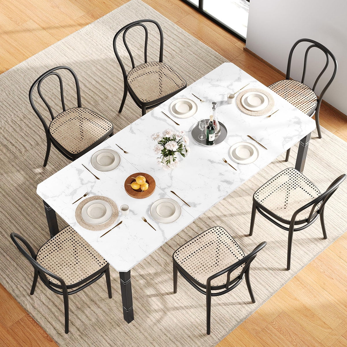 Ataucjin 78.7" Farmhouse Dining Table for 6-8 People - Rustic Industrial Kitchen Table with Sturdy Metal Frame & Chamfered Corners for Dining Room, Breakfast Nook, Small Space.table only