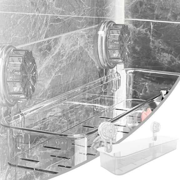 Acrylic Transparent Shower Storage Shelf with Suction Cup, No Drill Clear Wall Bathroom Organizer, Glacier Pattern Light Luxury Shower Caddy for Shampoo & Toiletries, 13.78×5.12 in, 1 Pack
