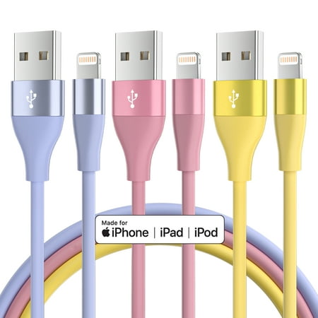 Maoday iPhone Charger [Apple MFi Certified] 3 Pack 10ft Lightning Cable Fast Charging iPhone Charger Cord Compatible with iPhone iPad iPod Multi-Color